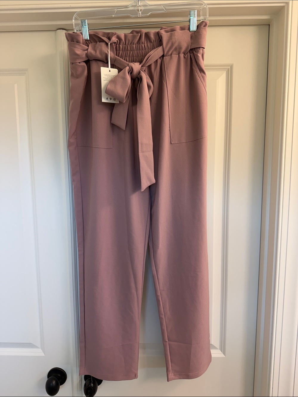 Grace Karin Wide-Leg Paperbag Pants in Mauve